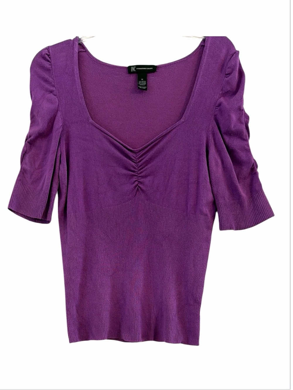 INC International Concepts Purple Ruched Sweetheart Knit Top M